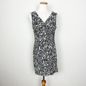 Lauren Ralph Lauren Womens 6 Cream Black Shirred Sleeveless Sheath Dress